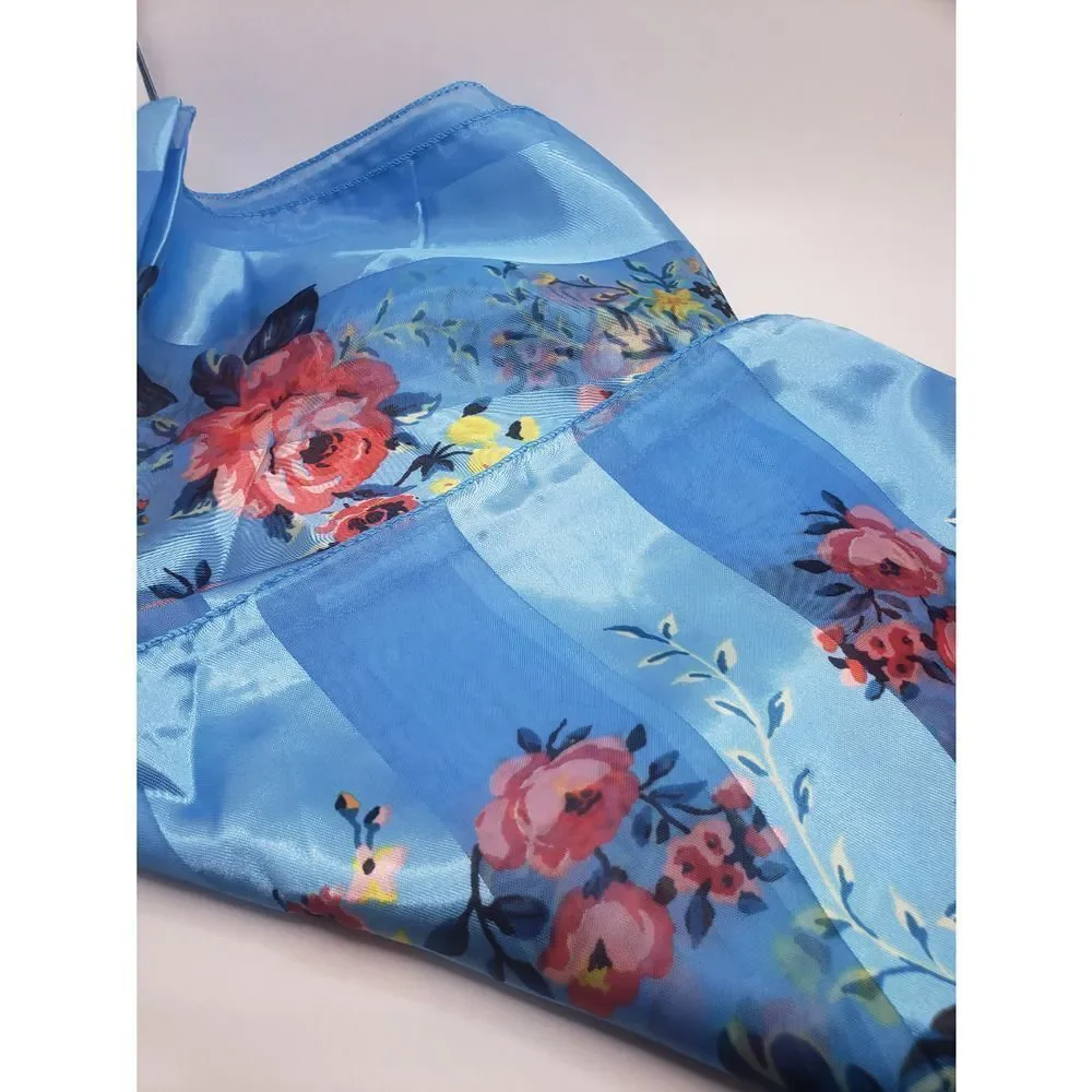 Blue satin floral scarf